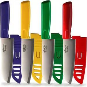 Gibson Everyday Grantville 4 Piece 6 Inch Santoku Knife with Sheath in Assorted Colors