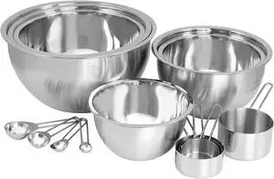 MegaChef 14 Piece Stainless Steel Measuring Cup and Spoon Set with Mixing Bowls