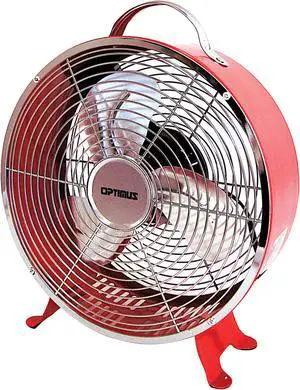 Optimus F-6310RD F-6310 2-Speed 50-Watt 10-In. Portable Retro Drum Fan (Red)