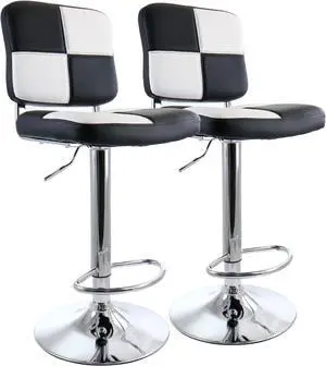 Elama 2 Piece Adjustable Fux Leather Bar Stool in Black and White with Chrome Base