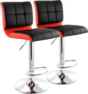 Elama 2 Piece Adjustable Faux Leather Two Toned Bar Stool in Black and Red