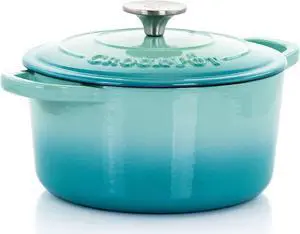 Crock-Pot Artisan 2 Piece 3 Quarts Enamled Cast Iron Dutch Oven in Aqua Blue