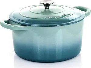 Crock-Pot Artisan 2 Piece 7 Quarts Enamled Cast Iron Dutch Oven in Aqua Blue