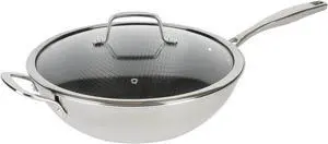 Kenmore Luke 12 Inch Non-Stick Tri-Ply Stainless Steel Wok with Glass Lid