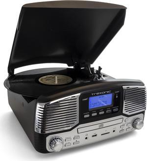 Trexonic Retro Wireless Bluetooth, Record and CD Player in Black