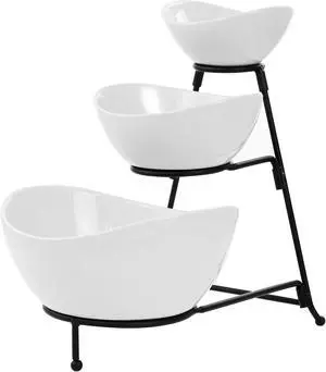 Elama 3 Tier Oval Bowl Porcelain Serveware Set