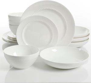 Gibson Elite Gracious Dining 16 Piece Bone China Double Bowl Dinnerware Set in White