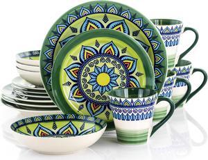 Elama Zen Green Mozaik 16 Piece Luxurious Stoneware Dinnerware with Complete Setting for 4, 16Piece