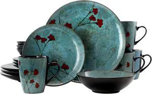 Elama Floral Accents 16 Piece  Dinnerware Set in Blue