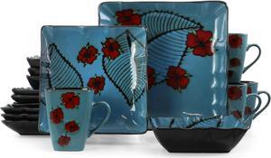 Elama Aloha Tide 16 Piece Luxurious Stoneware Dinnerware with Complete Setting for 4