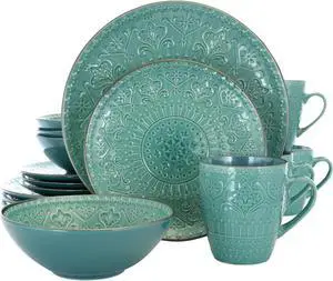 Elama Sea Foam Mozaic 16 Piece Luxurious Stoneware Dinnerware with Complete Setting for 4