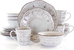 Elama Rustic Birch 16 Piece Stoneware Round Dinnerware Set