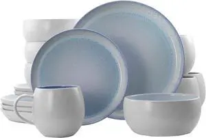Elama Mocha 16 Piece Stoneware Dinnerware Set in Blue