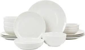 Elama Camellia 16 Piece Porcelain Double Bowl Dinnerware Set