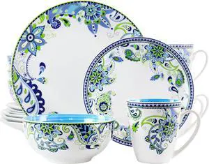 Elama Blue Crush 16 Piece Round Porcelain Dinnerware Set
