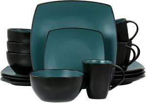 Gibson Elite Soho Lounge 16 Piece Matte Glaze Square Dinnerware Set in Teal