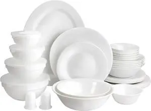 Gibson 36 Piece Tempered Opal Glass Combo Dinnerware Set in White