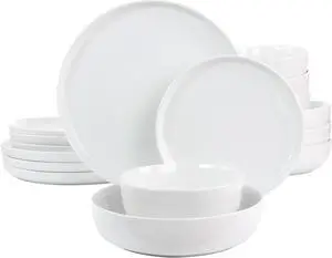 Gibson Home White Deco 16 Piece Fine Ceramic Dinnerware Set in White