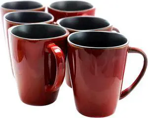 Elama Harland 14 Ounce 6 Piece Luxe and Large Stoneware Dinner Mugs in Red