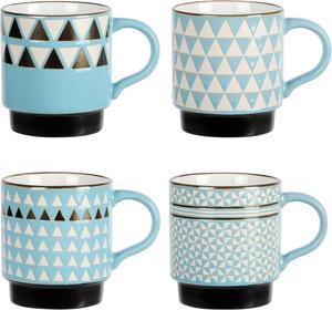Mr. Coffee Prime Valley 4 Piece 15 Ounce Stackable Coffee Mug Set in Assorted Designs