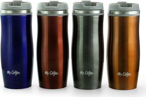 Mr Coffee Kendrick 4 Piece Stainless Steel 10 Ounce Thermal Travel Tumbler Cup Set in Assorted Colors