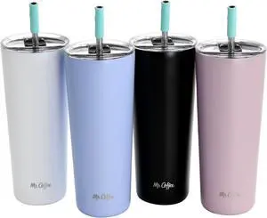 Mr. Coffee Java Quest 4 Piece 23 oz Stainless Steel Tumbler Set with Lids and Straws in Assorted Colors