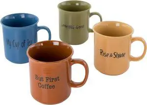 Gibson Home Thoughtful Morning 4 Piece 26 Ounce Stoneware Cup Set in Assorted Colors