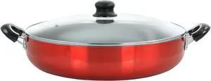 Better Chef 14 Inch Red Aluminum Deep Fryer Pan with Glass Lid