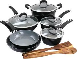 Kenmore 12 Piece Ceramic Coated Aluminum Cookware Set in Black