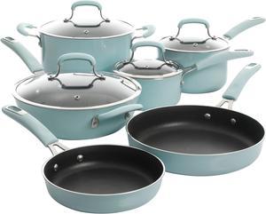 Kenmore Elite Andover 10 Piece Nonstick Aluminum Cookware Set in Glacier Blue