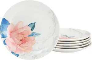 Martha Stewart 8 Inch Fine Ceramic 6 Piece Floral Decorated Dessert Plate Set