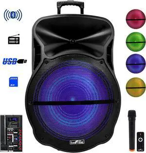 beFree Sound 18 Inch Bluetooth Portable Rechargeable Party Speaker with Sound Reactive LED Party Lights, USB/SD, Microphone/Guitar Inputs and FM Radio beFree Sound 18 Inch Bluetooth Portable Rechargeable Party Speaker with Sound Reactive LED Party Lights, USB/SD, Microphone/Guitar Inputs and FM Radio