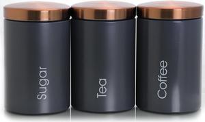 MegaChef Essential Kitchen Storage 3 Piece Sugar, Coffee and Tea Canister Set in Matte Gray