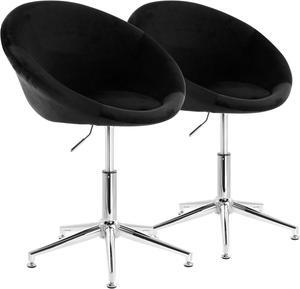 Elama 2 Piece Adjustable Velvet Accent Chair in Black with Chrome Finish