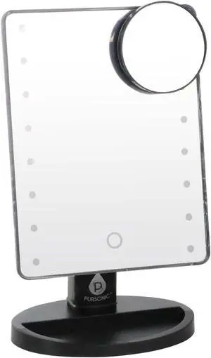 Pursonic LED Dimmable Touch Vanity Makeup Mirror With Detachable 5X Mirror in Black