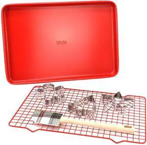 Martha Stewart 6 Piece Carbon Steel Bakeware and Cookie Cutter Set in Red