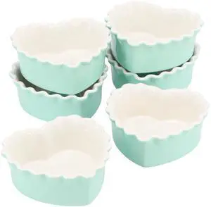Martha Stewart Hartley 6 Piece 4.1 Inch Stoneware Heart Shape Baker Set in Blue