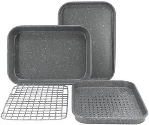 Oster Greystone 4 Piece Nonstick Carbon Steel Toaster Oven Bakeware Set in Speckled Grey