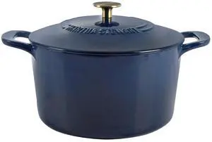 Kenmore Elite Oak Park 5 Quart Enameled Cast Iron Casserole with Lid and Glass Steamer in Blue