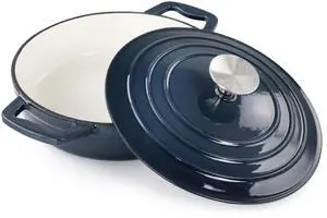 MegaChef 2 Quart Round Enameled Cast Iron Braiser Pan in Dark Blue
