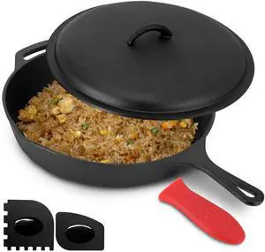 MegaChef 12 Inch Pre-Seasoned Cast Iron Skillet with Cast Iron Lid