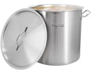MegaChef Professional Kitchen 52.8 Quart Round Stainless Steel Stock Pot with Lid