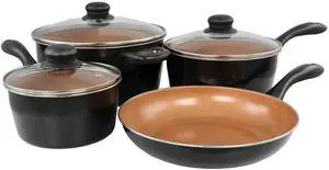 Gibson Home Armada 7 Piece Carbon Steel Nonstick Cookware Set in Black and Copper