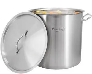 MegaChef Professional Kitchen 26.4 Quart Large Round Stainless Steel Stock Pot with Lid