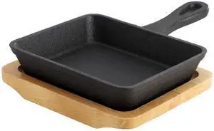 MegaChef Mini Cast Iron Square Pan with Wood Tray
