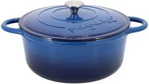 MegaChef 6.35 Quart Round Enameled Cast Iron Dutch Oven with Self Basting Lid in Dark Blue