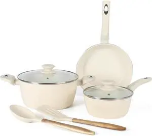 Gibson Home Plaza Cafe 7 Piece Forged Aluminum Cookware Set in Linen
