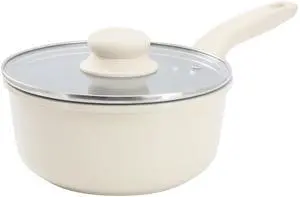 Gibson Home Barnsdall 2 Quart Ceramic Nonstick Aluminum Saucepan in Ivory with Lid