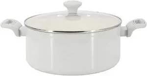 Martha Stewart Everyday Rexford 5 Quart Ceramic Nonstick Aluminum Dutch Oven with Lid in Linen