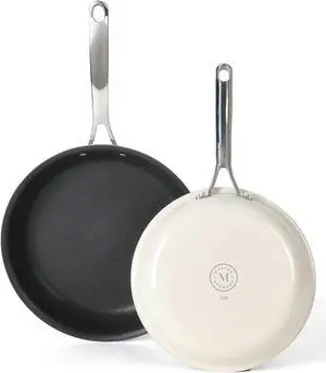 Martha Stewart Lockton 2 Piece Aluminum 10 Inch and 12 Inch Frying Pan Set in Linen